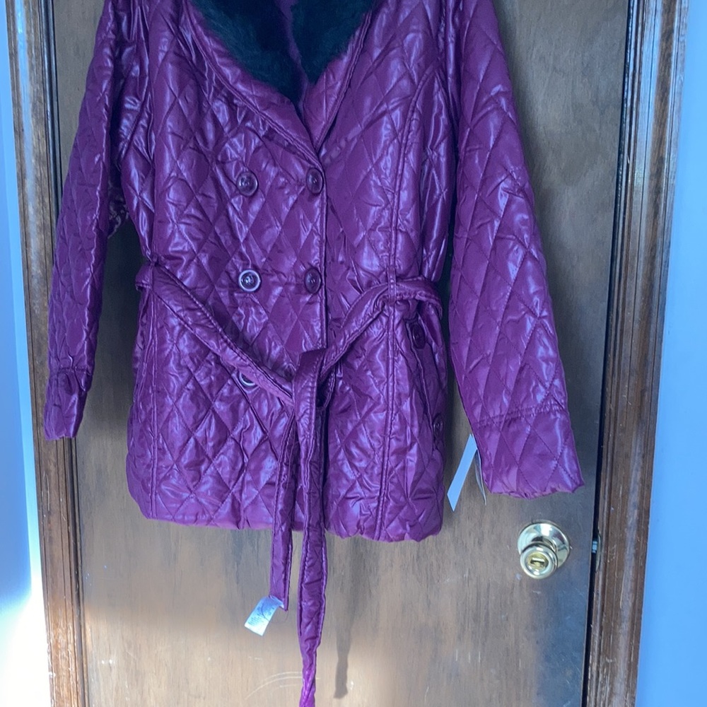 Last Chance❌ La mode plus detachable faux fur collar quilted coat w belt size 42 - Picture 10 of 16